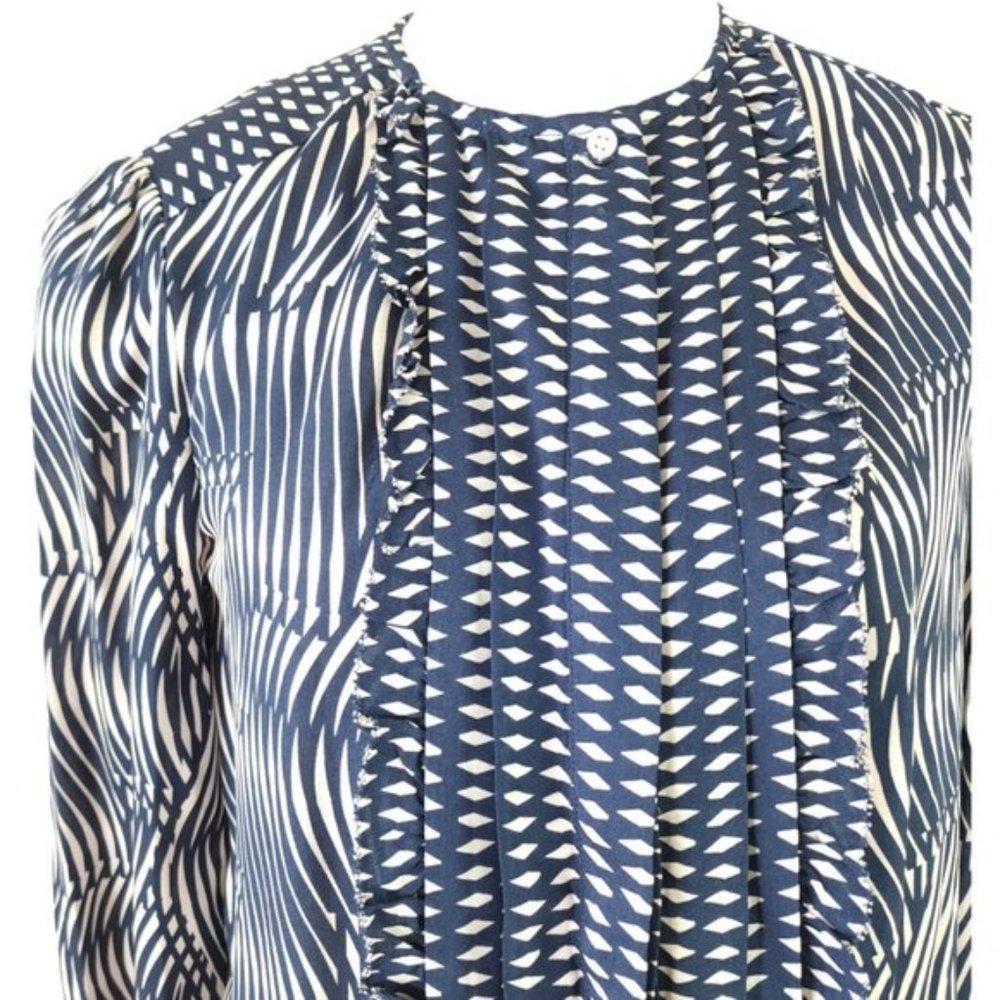 REISS blue and white long sleeve blouse - Picture 3 of 12